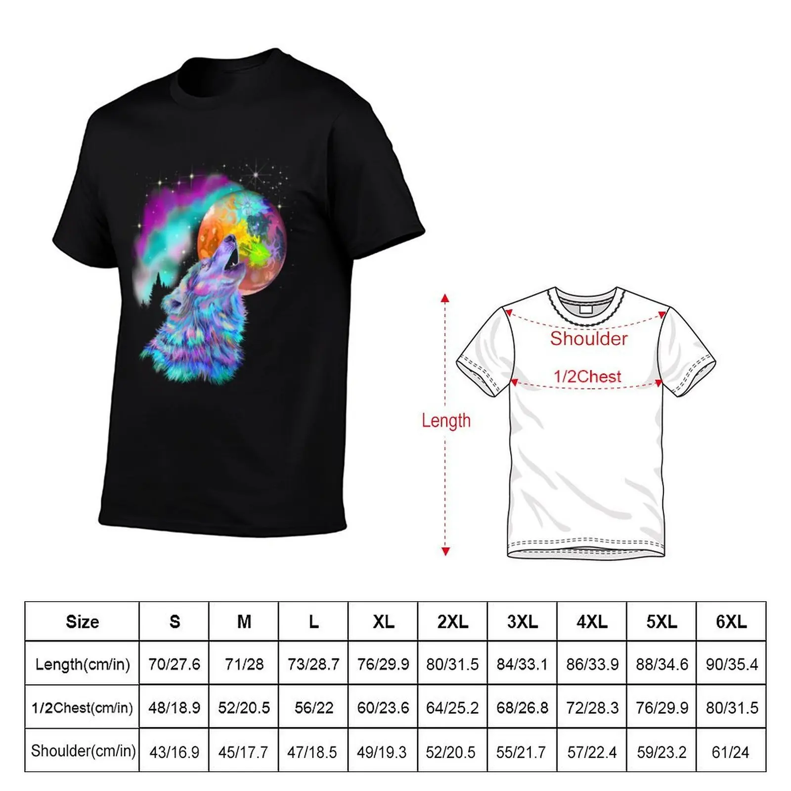 Colorful rainbow wolf howling T-Shirt oversize t-shirts man new edition Men's t-shirts