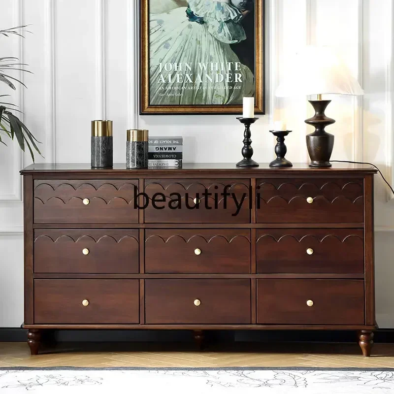 

American retro solid wood nine-chest cabinet, bedroom locker cabinet, living room solid wood drawer cabinet