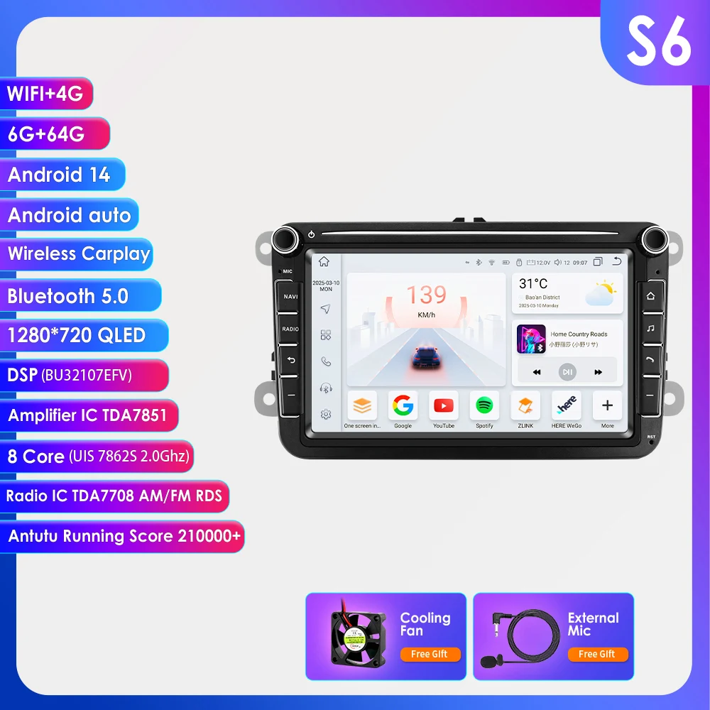Hizpo 7" 8" 9" Android all-in-one autoradio voor Volkswagen VW Passat B6 B7 T5 Tiguan Touran GOLF POLO Carplay GPS Stereo Audio