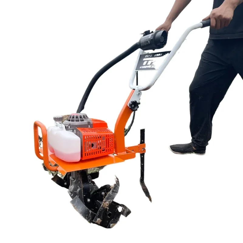 

Small agricultural rotary tiller household weeding ditch plowing the ground