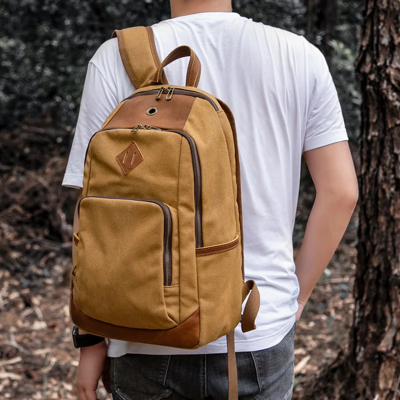 

Retro Men's Backpack Waterproof Wax Dyed Canvas Bag Large Capacity Outdoor Travel Multifunctional Computer Bag