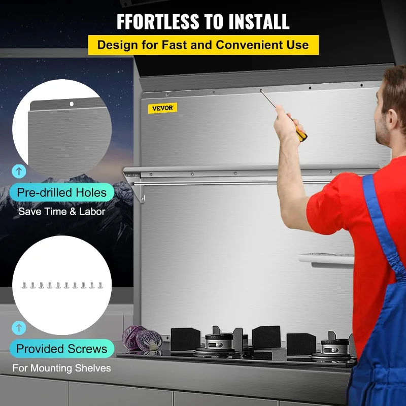 VEVOR Range Backsplash with Shelf 36 x 30.7 Inch Range Hood Wall Shield, Stainless Steel Backsplash Silver Splash Plate