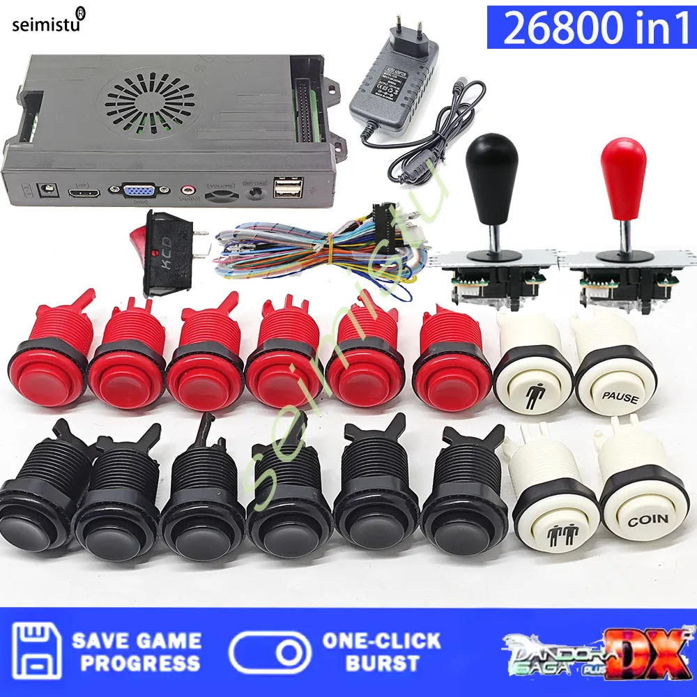 Conecta Pandora Box fácilmente a tu recreativa: ¡Añade nuevos juegos y diversión a tu Arcade! 8 Kit Arcade 26800 en 1 Pandora Saga Box DX botones Arcade americanos Mame 5 pines 8 vías Joystick Arcade Pandora DX Kit 4 jugadores juego