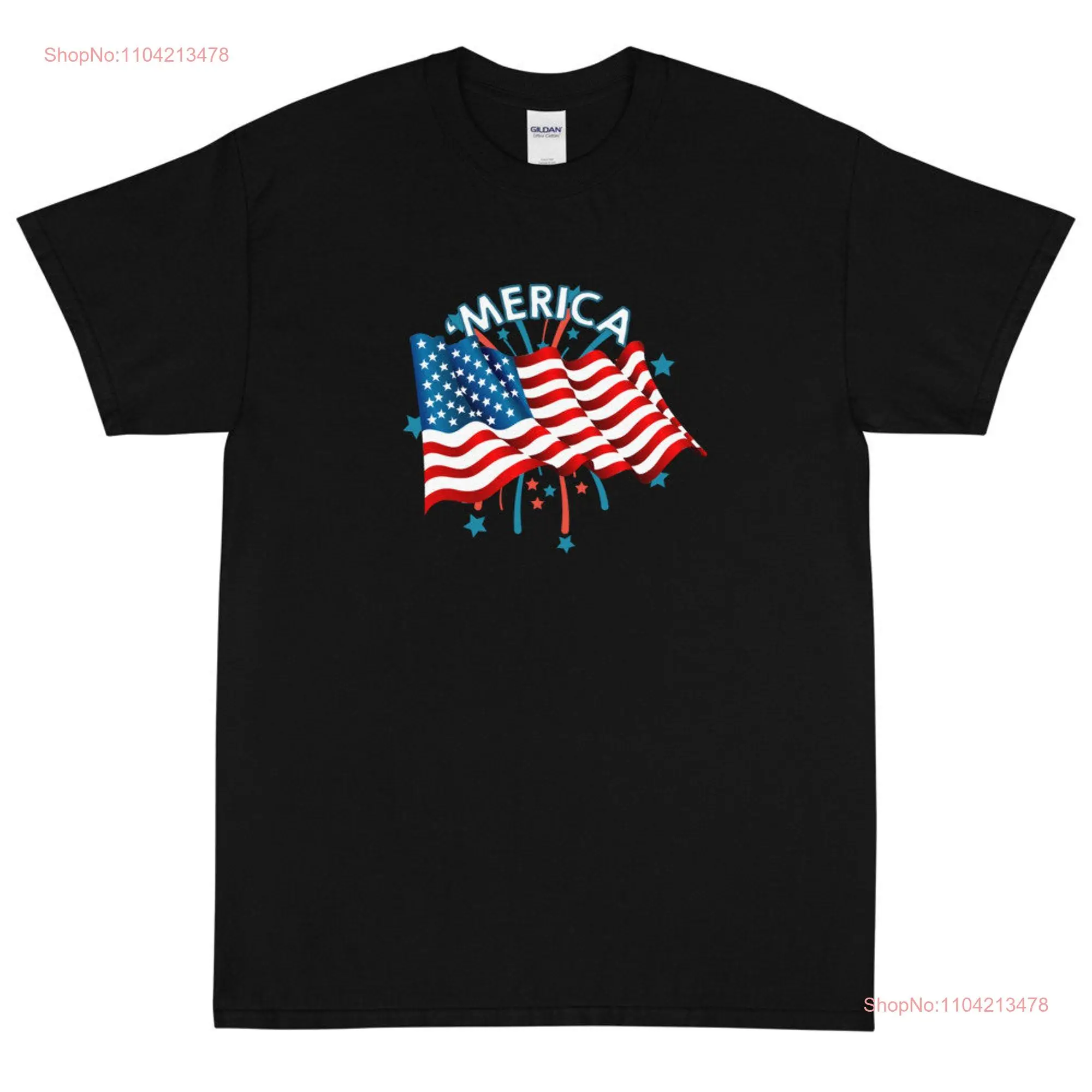 Merica American Flag Design with Fireworks  T Shirt long or short sleeves