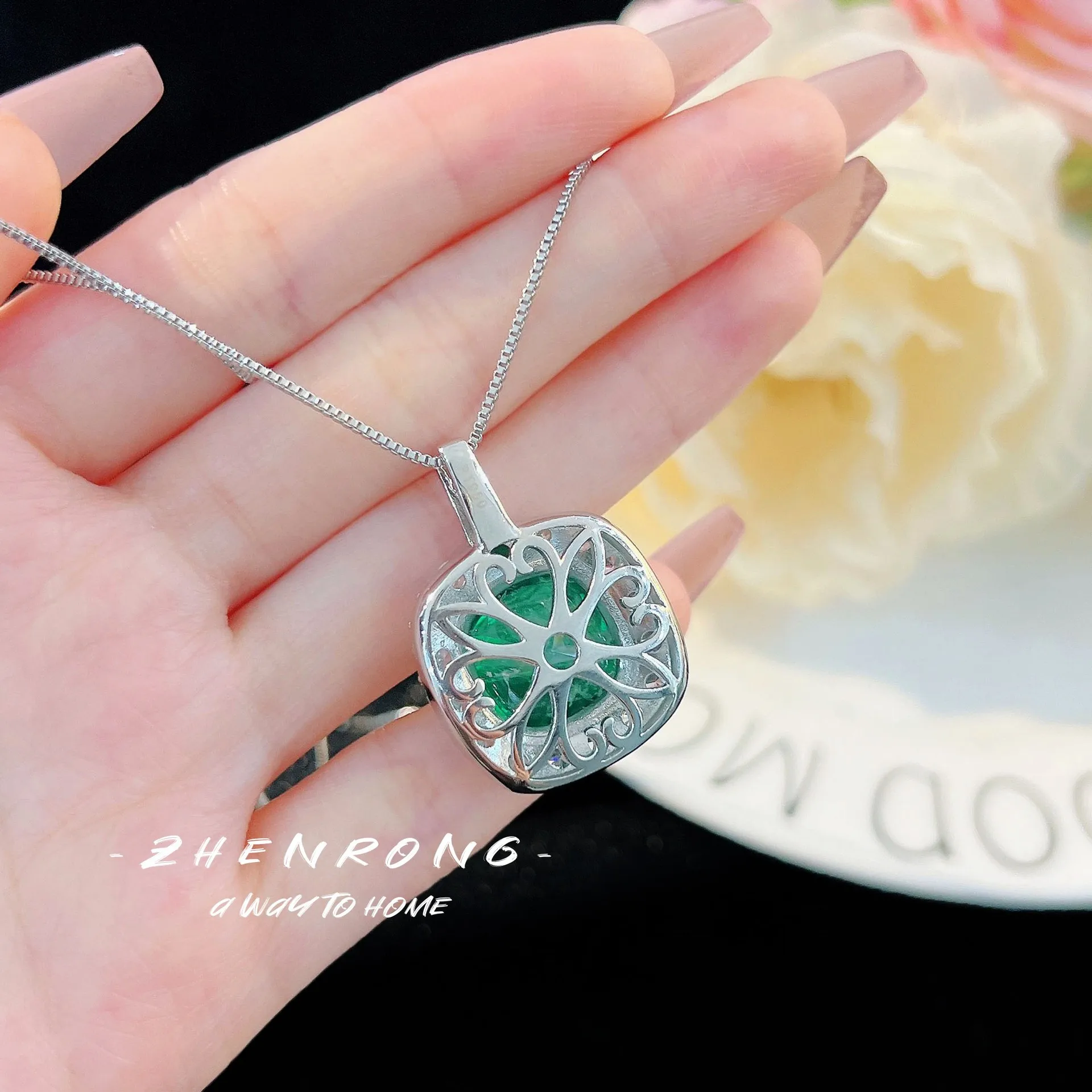Foydjew New Luxury Large Carat Simulation Emerald Green Pendant Necklaces Drop Earrings Bridal Wedding Jewelry Sets For Women - Image 4