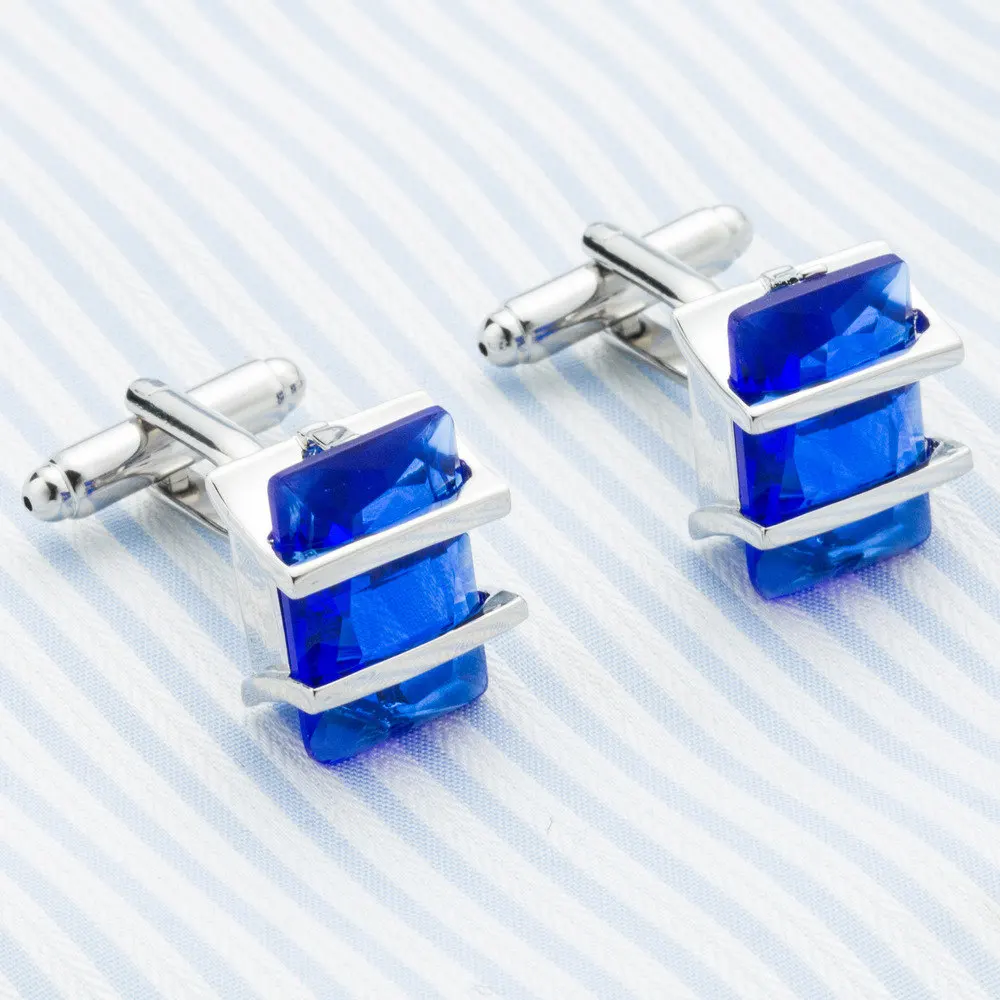 VAGULA Classic Cuff links Luxury gift Party Wedding Suit Shirt Gemelos Jewelry Buttons Blue Crystal Cufflinks 696