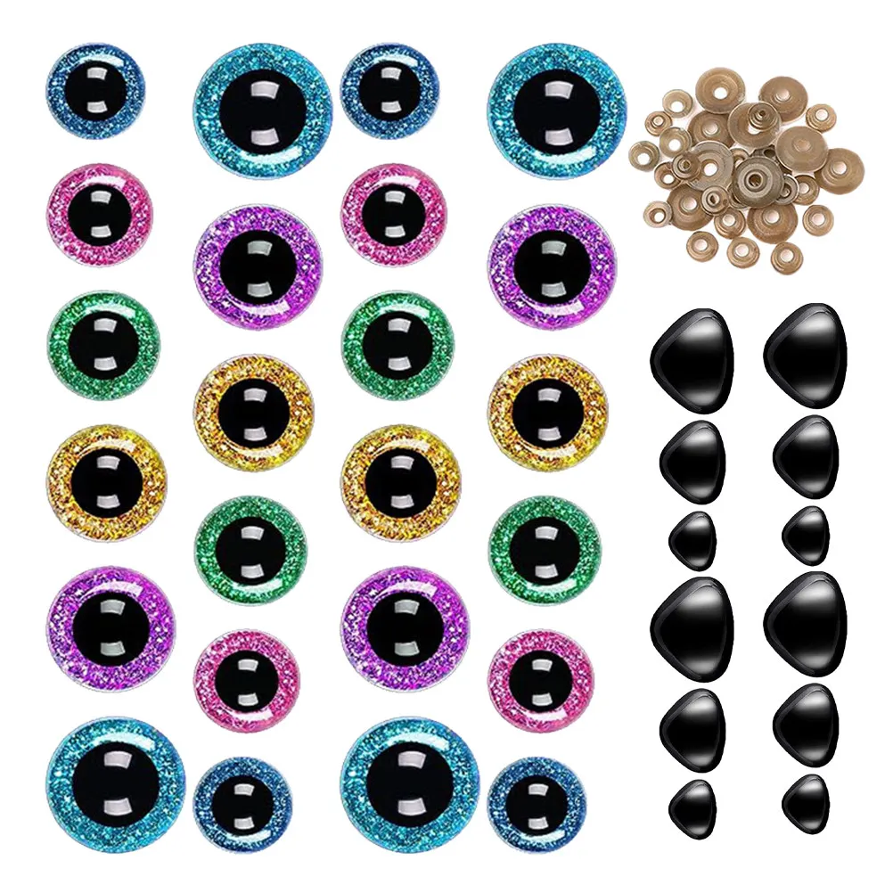 

1Set Sparkling Glitter Safety Eyes with Washers for DIY Soft Crafts Various Sizes Easy to Install Eyes Safety Eye Kit