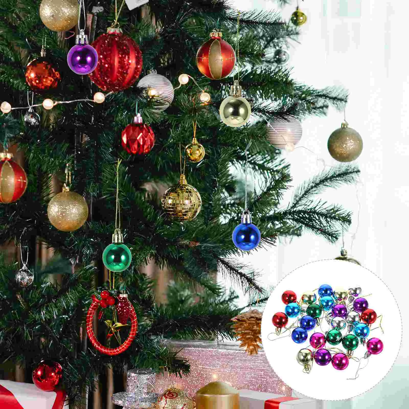 24 Pcs naments Mini Glitter Balls Colorful Tree Decoration Pendant Mix Hanging Tree Balls Decor Party Supplies