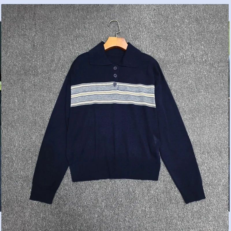 

Women's Polka Dot Striped Knit Sweater, 2025 Autumn/Winter New Collection Korean Style Loose Fit Top