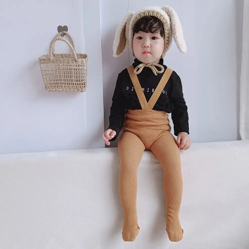 High Waist Kids Leggings Cross Strapped Solid Color Infant Pantyhose Elastic Cotton Suspender Tights Baby Girls Boys