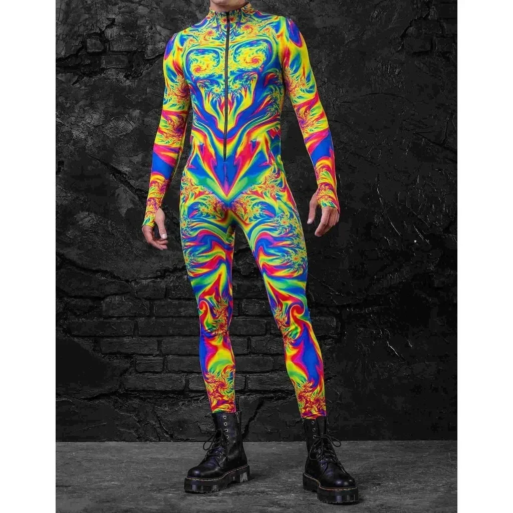 Unisex Cyber Punk 3D Digital Printing Halloween Party Role Play Outfit Women Men Cosplay Costume Carnival Jumpsuit