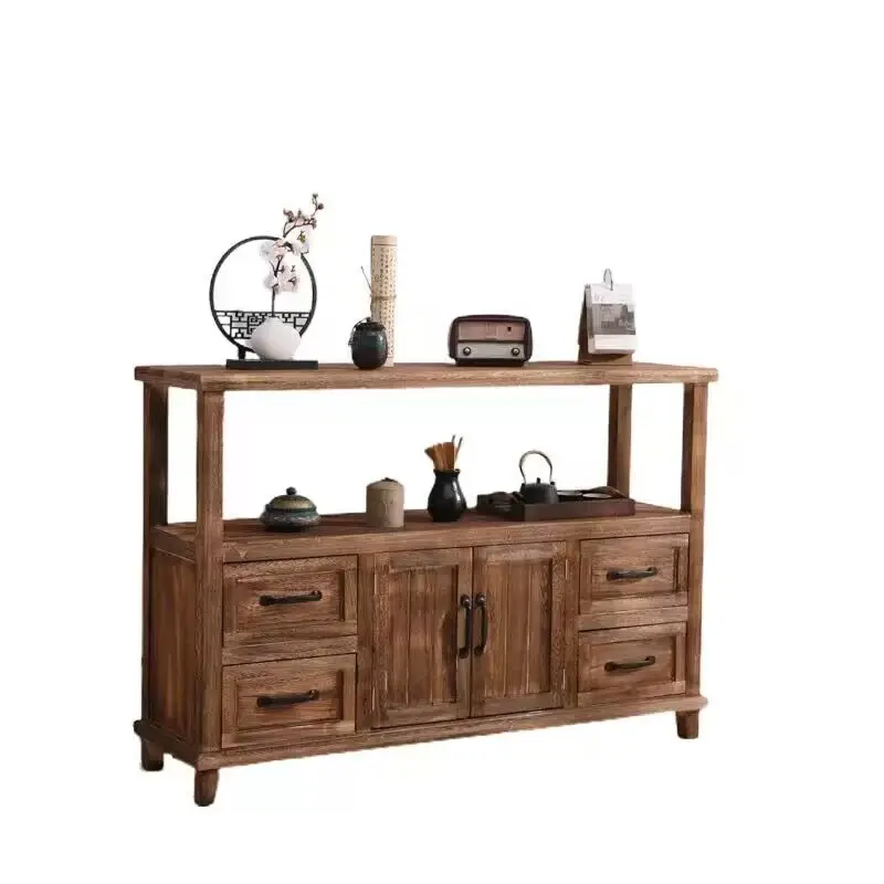 Home entrance cabinet Chinese living room Nordic walnut rack bucket  Tea cabinet Solid wood dining side cabinet Storage