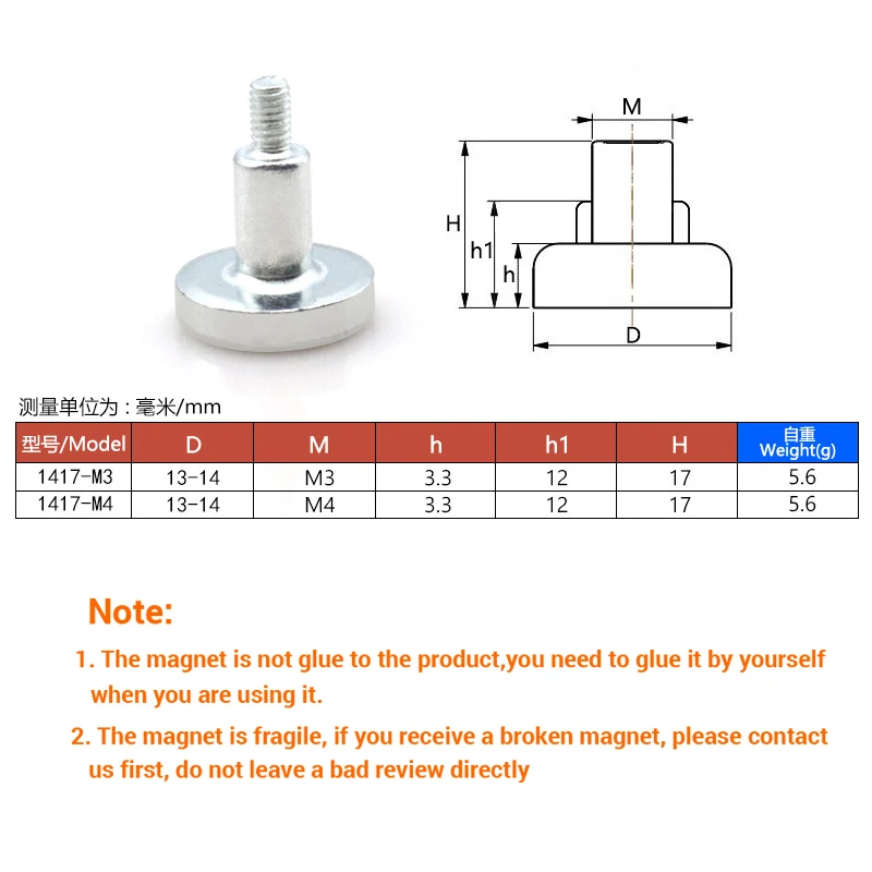 100 Pcs Led Magnet 1417-M3 M4 Led Module Magnet Screws For Indoor Led Display Modules  Outside Thread  Led Screen Magnet Screw