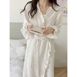 Women's White Night gown Ruffled Long Sleeved