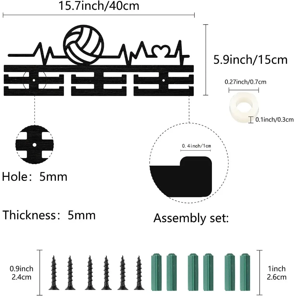 Wood Volleyball Medal Holder Sport Medal Hanger Display Medal Rack Wall Rack Mounted over 30 Medals Awards Ribbon Stand Trophy