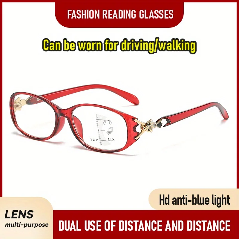 

1 Pair Progressive Multifocal Reading Glasses - Stylish Circular Design, Anti-Blue Light Resin Lenses, Durable PC Frame