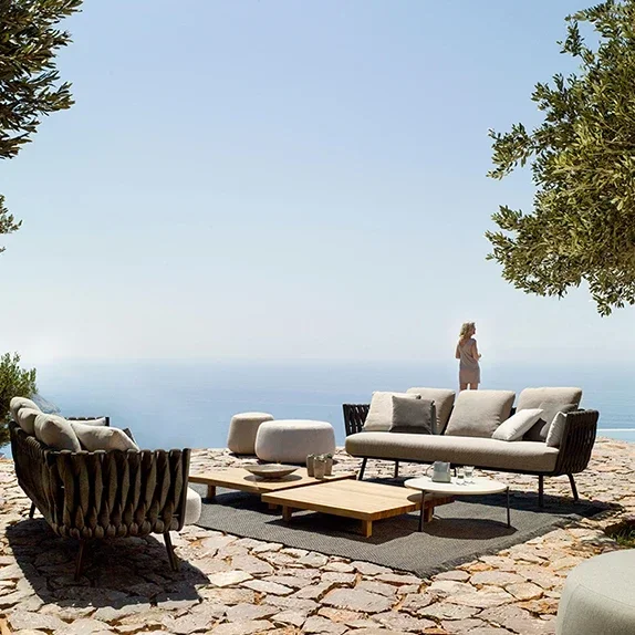 

Nordic Outdoor Sofa Combination Sunscreen Tea Table Sun Terrace Outdoor Rattan Furniture Garden Courtyard Villa Living Room