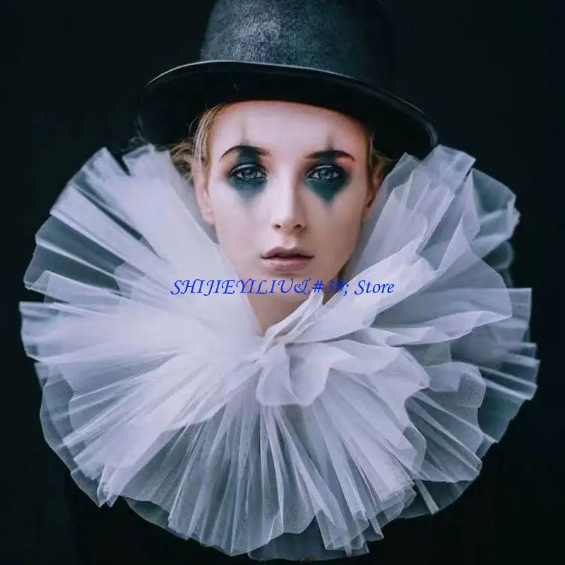E21F Adjustable Pleated Mesh Collar Accessory Layered Ruffled Neckpiece For Casual Outfits Stage Performances