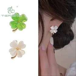 Fashion Elegant Luxurious Four Leaf Clover Opal Stud Earrings For Women Jewelry White Green Colour Earring Party Accessries Gift