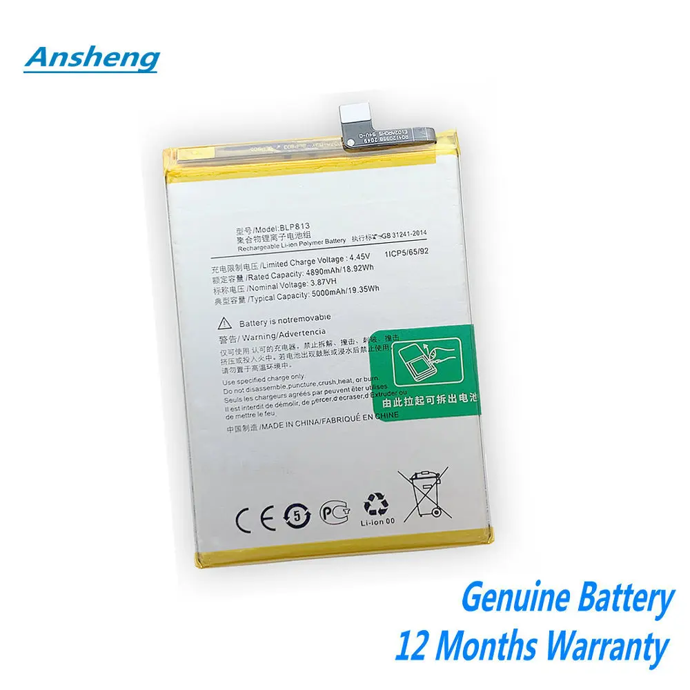 Original 3.87V 5000mAh BLP813 Battery For One Plus Oneplus Oneplus 1+ Nord N100 BE2011, BE2012, BE2015 Cellphone