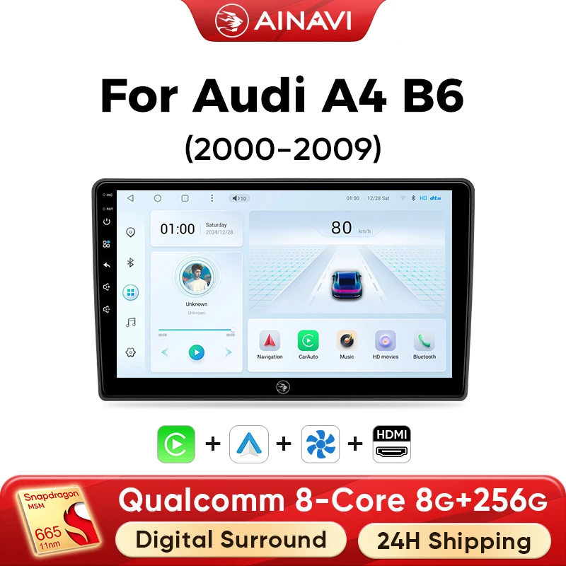 

Ainavi Car Multimedia For Audi A4 B6 2000-2009 Wireless Carplay Android Auto Car Radio Stereo Autoaudio HDMI OUT 4G Wifi 2 DIN