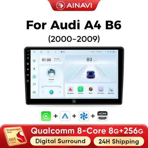 아우디 A4 B6 2000-2009용 Ainavi 차량용 멀티미디어, 무선 카플레이 안드로이드 오토 카 라디오 스테레오 오토오디오 HDMI 출력 4G 와이파이 2 DIN
