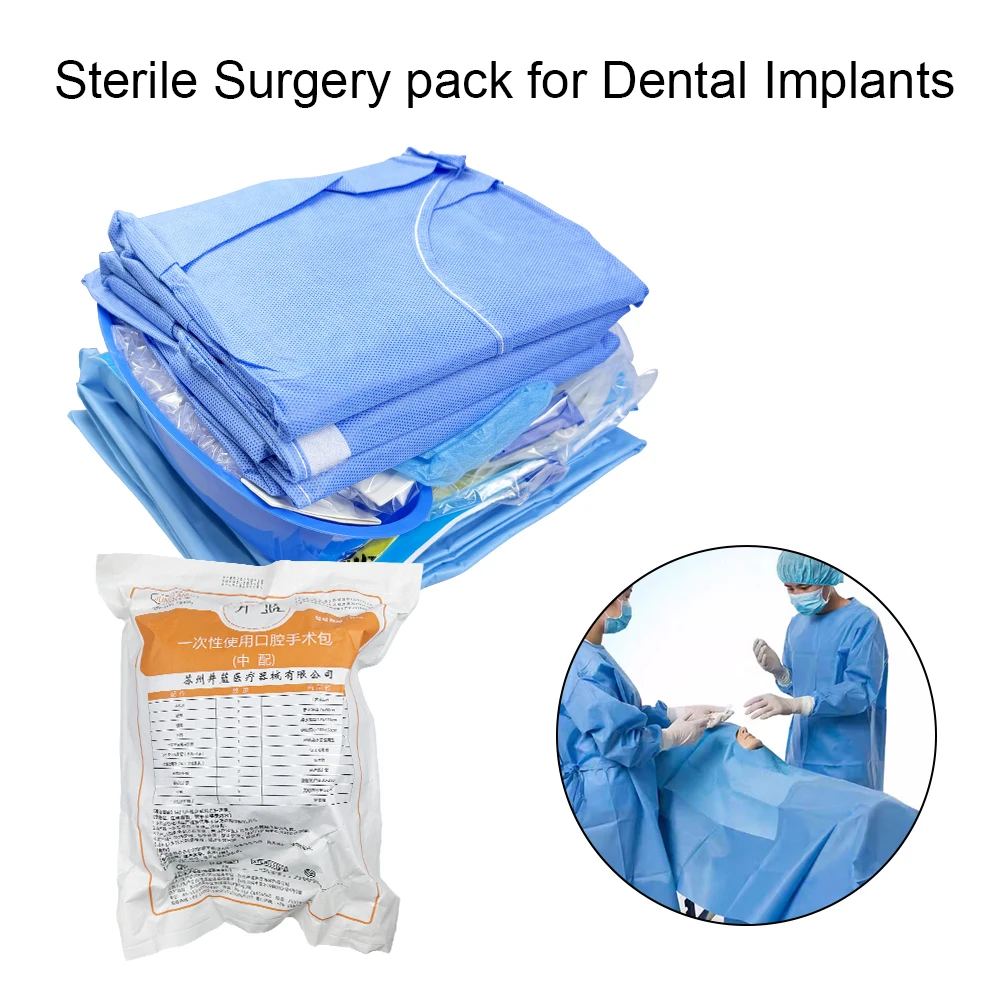 

Dental Oral Implant Surgery Kit Disposable Sterile Includes Nonwoven Gown Drape Surgical Cap Irrigation Tube Hole Drape