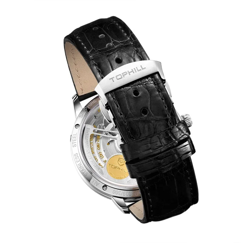 TOPHILL Tourbillon automatico di lusso Orologi Movimento cavo automatico Calendario Orologio da polso meccanico per uomo Zaffiro impermeabile