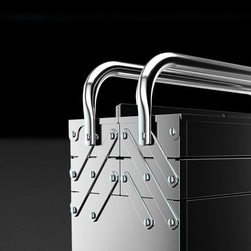 스테인레스 스틸 2층 도구 상자 두꺼운 다기능 도구 케이스 접이식 휴대용 3층 산업용 보관 도구 상자