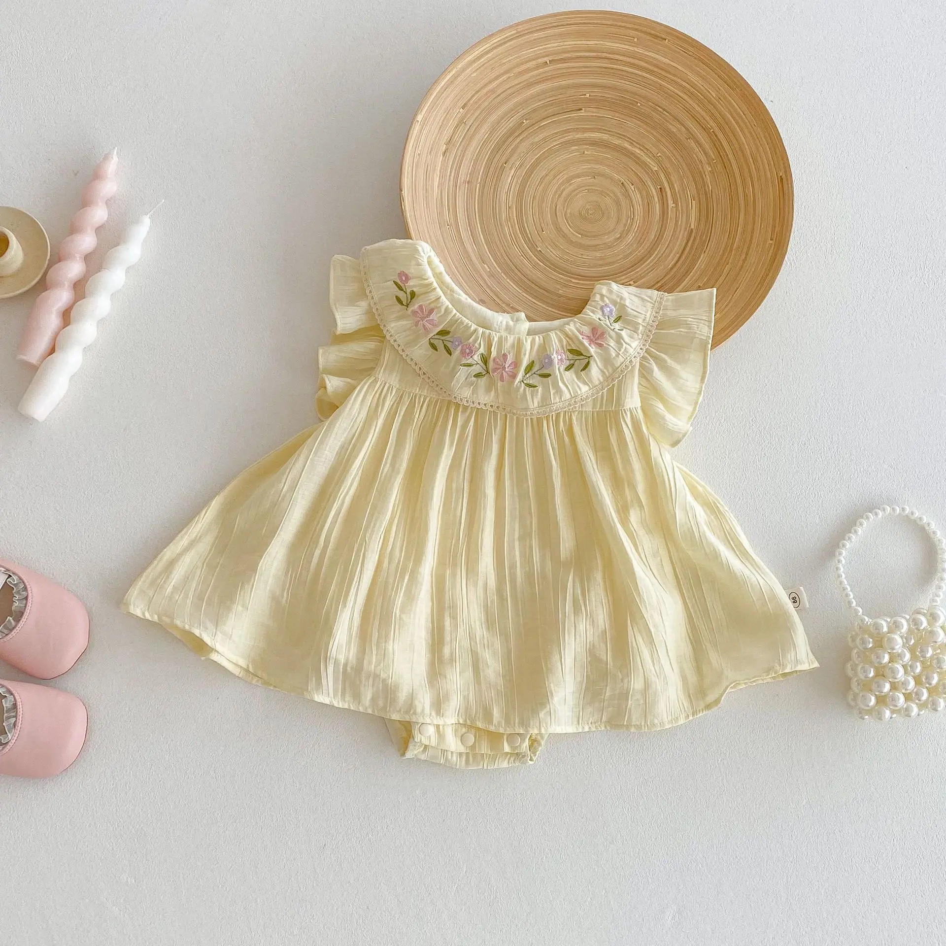 Baby Bag Fart Clothes 2026 New Summer Girl Baby Korean Flying Sleeve Bag Fart Skirt Newborn Solid Color Rompers