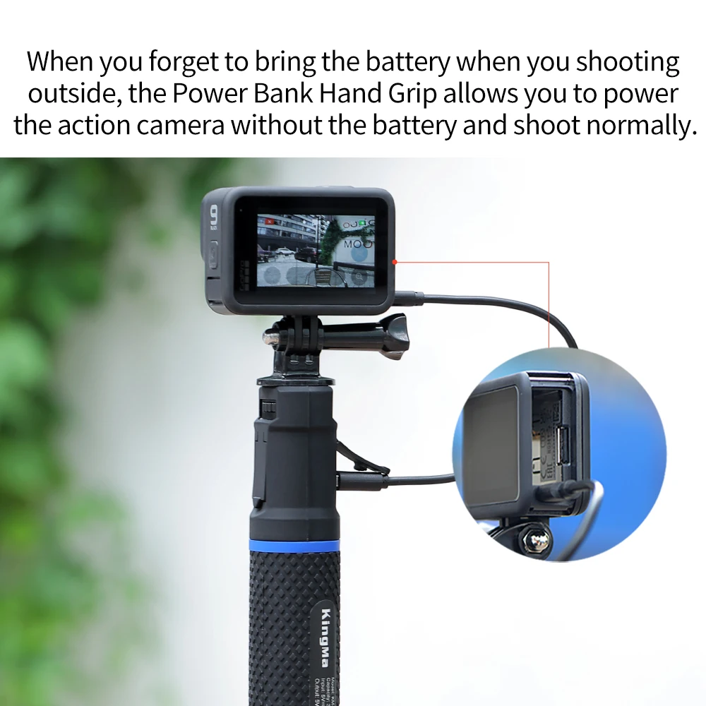 KingMa 10000mAh Mobile Power Supply Charging Selfie Stick for GoPro Hero 20W PD/QC Fast Charge Power Bank Battery Hand Grip