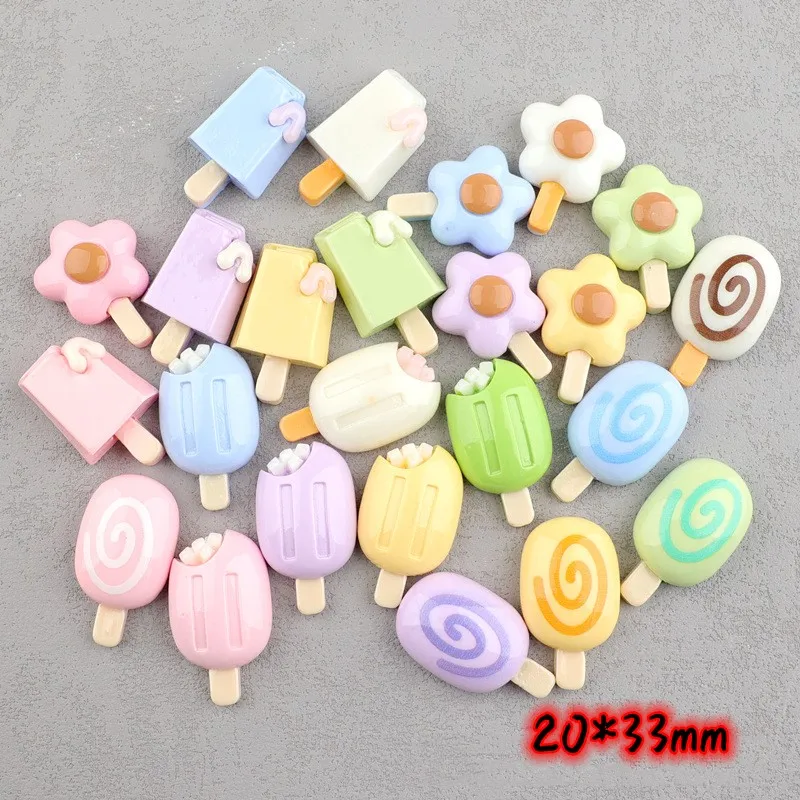 10pcs Resin Sweet Ice Cream Cabochon Flatback for Art Supply DIY Earring Craft Decoration Homemade Gift Phone Deco Popsicle DIY