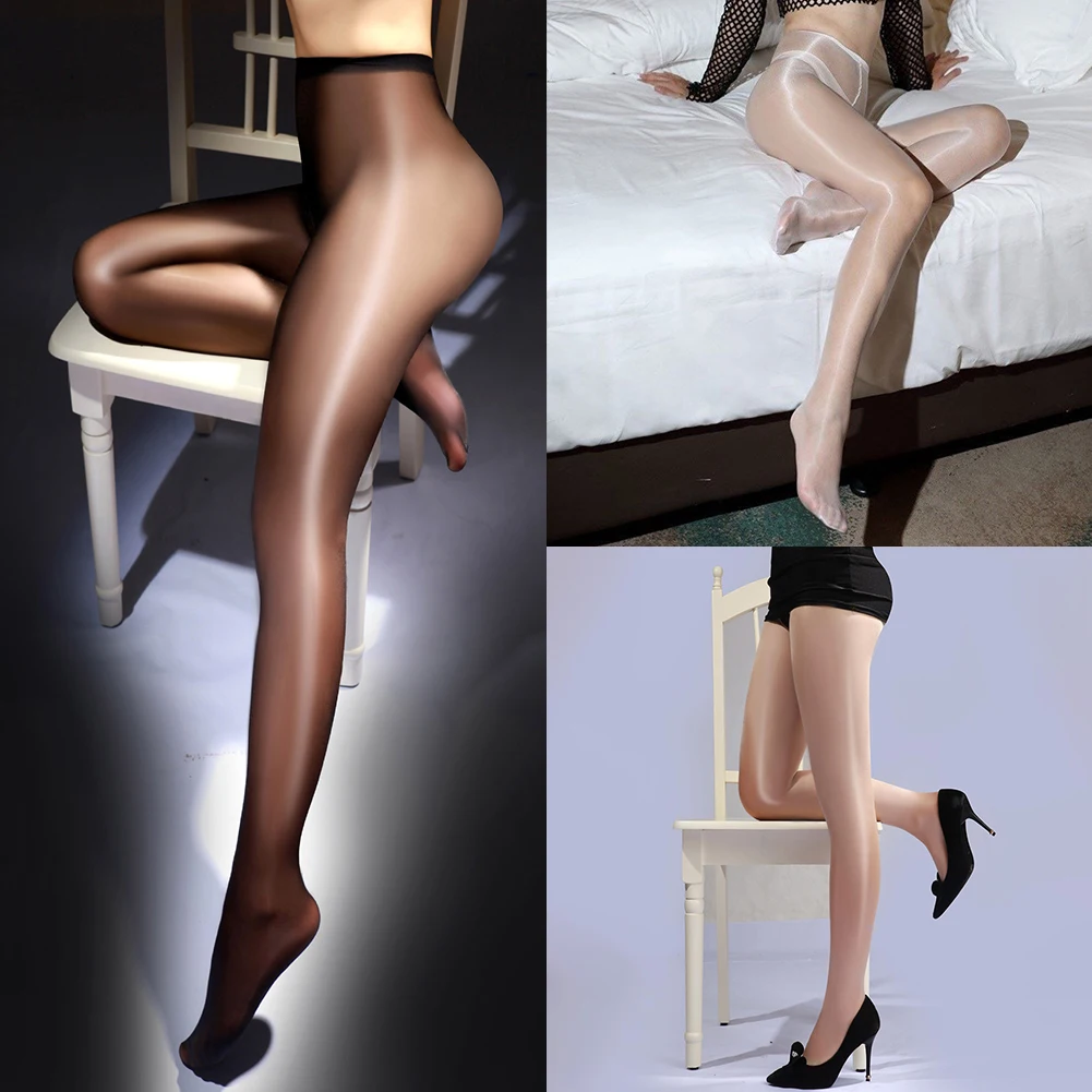 

Sexy Lingerie Women Oily Shiny Pantyhose Crotchless Stockings Tight Tempt Sheer Solid Color Erotic Hosiery