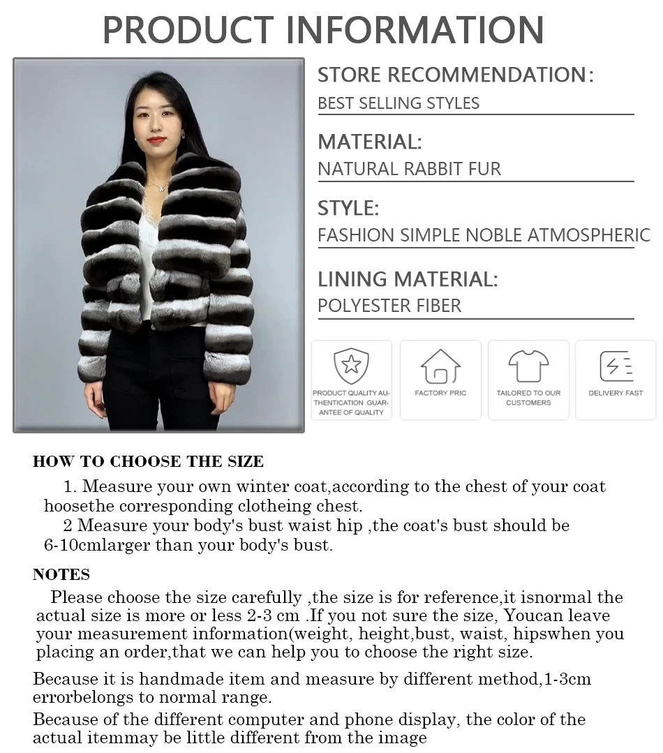 Women's Natural Fur Coat Fluffy Jacket Real Rex Rabbit Fur Coats Chinchilla Fur Women's Short Coat Warm