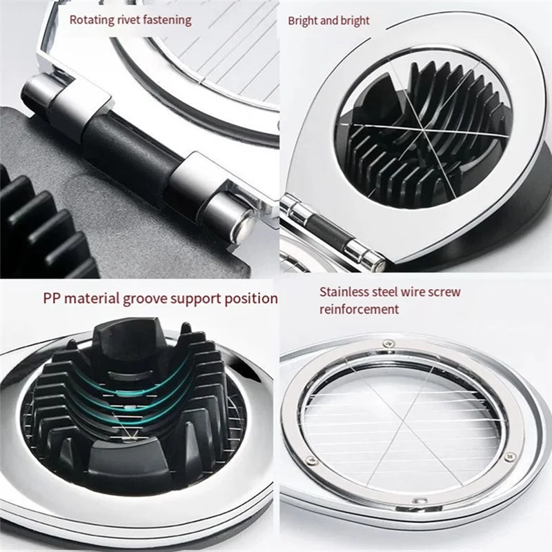 A23E-2Pcs Multi Function Stainless Steel Egg Slicer For Hard Boiled Eggs Dishwasher Safe Heavy Duty Egg Cutter Kitchen Helper