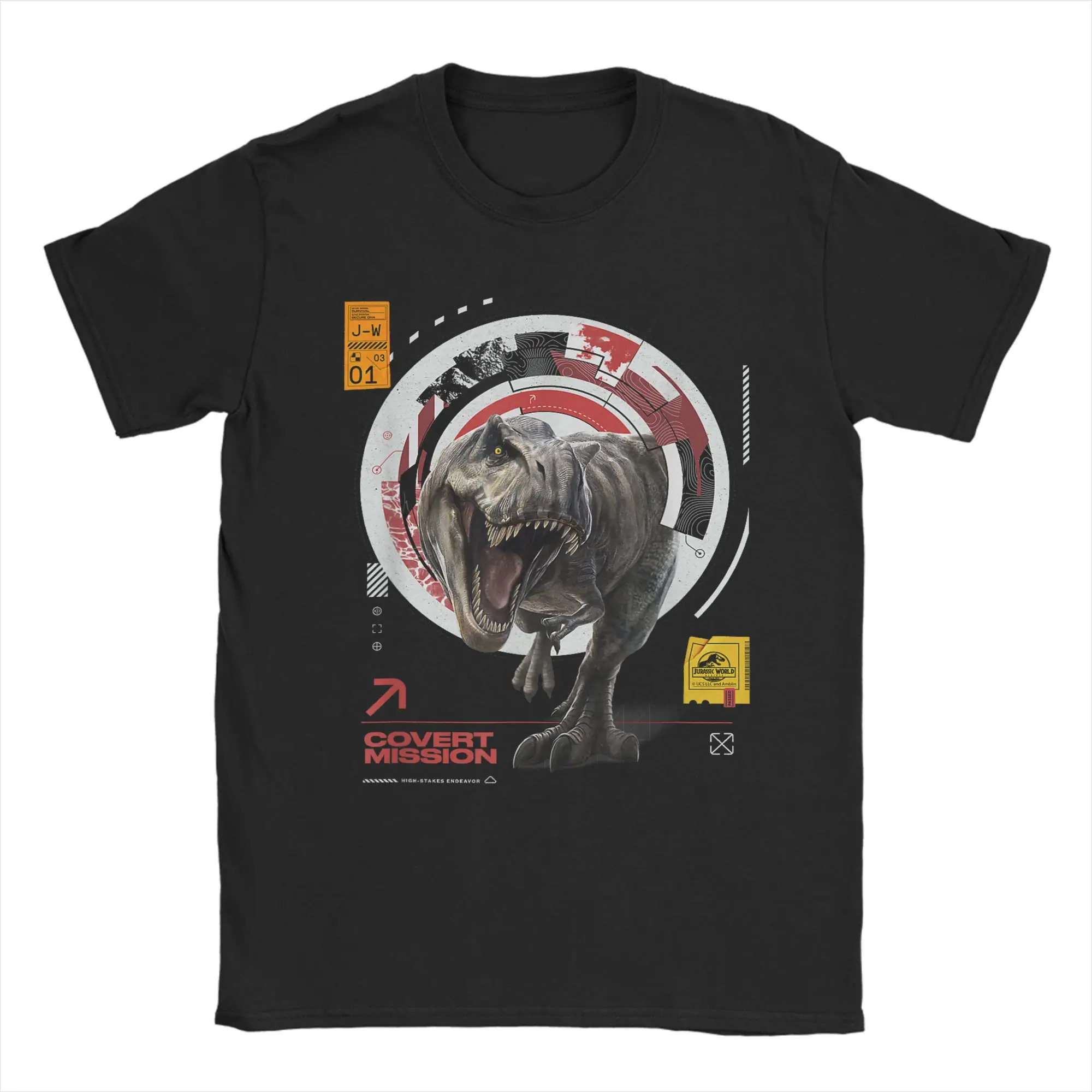 العالم الجوراسي ولادة جديدة تي ريكس المهمة السرية تي شيرت الرجال الترفيه 100% القطن تي شيرت الجولة الرقبة قصيرة الأكمام تي شيرت الملابس #1