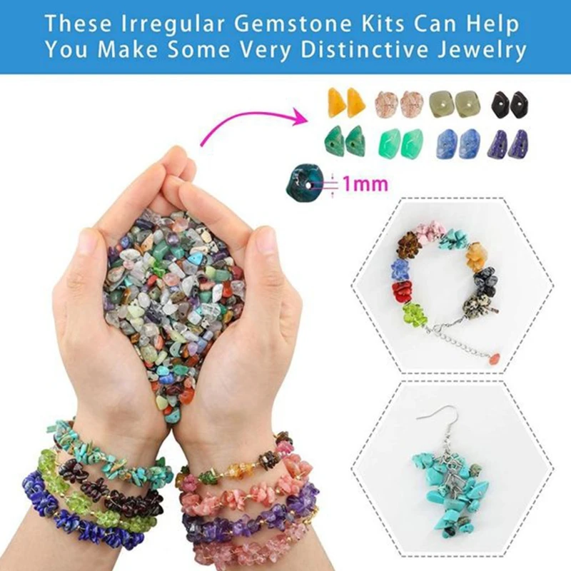 1 Set Natural Irregular Gemstones Beads with Jump Rings Ear Hooks Pliers Lobster Clasps for DIY Jewelry Making 40GB