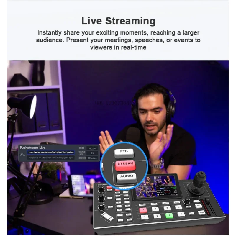 

2025 Прямая трансляция, 4-канальный видеомикшер HDM1, переключатель, 5,5-дюймовый ЖК-экран для конференц-системы, церковное образование