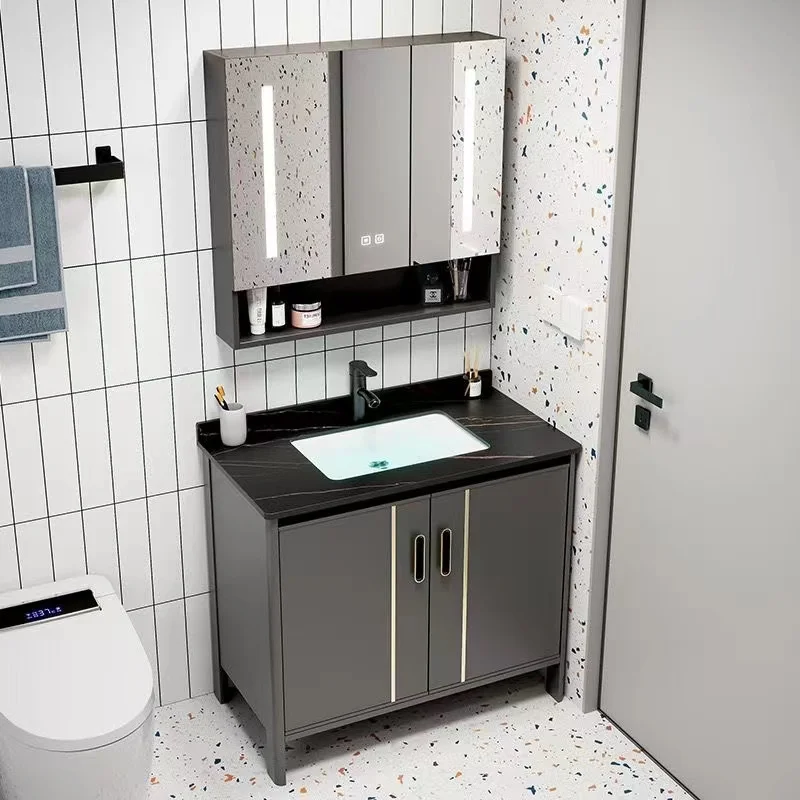 

Hotel Washroom Furniture Luxury Mount Floor Standing Bathroom Vanity Units Waterproof Bathroom Cabinet With Smart Mirror