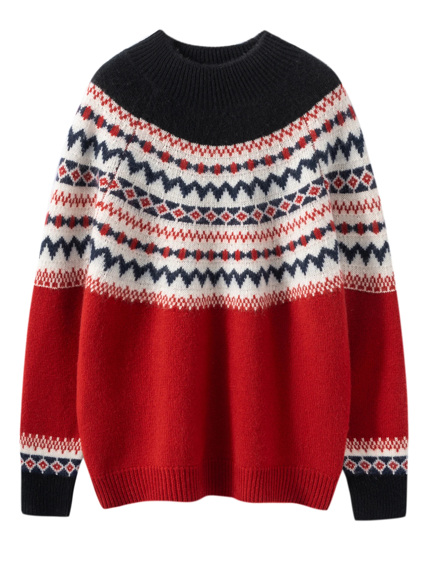 เสื้อสเวตเตอร์แคชเมียร์แท้ 100% สำหรับผู้หญิง ลาย Faire Isle แบบ Jacquard คอเต่า ทรงหลวม นุ่ม หนา เหมาะสำหรับฤดูใบไม้ร่วงและฤดูหนาว สไตล์วินเทจ