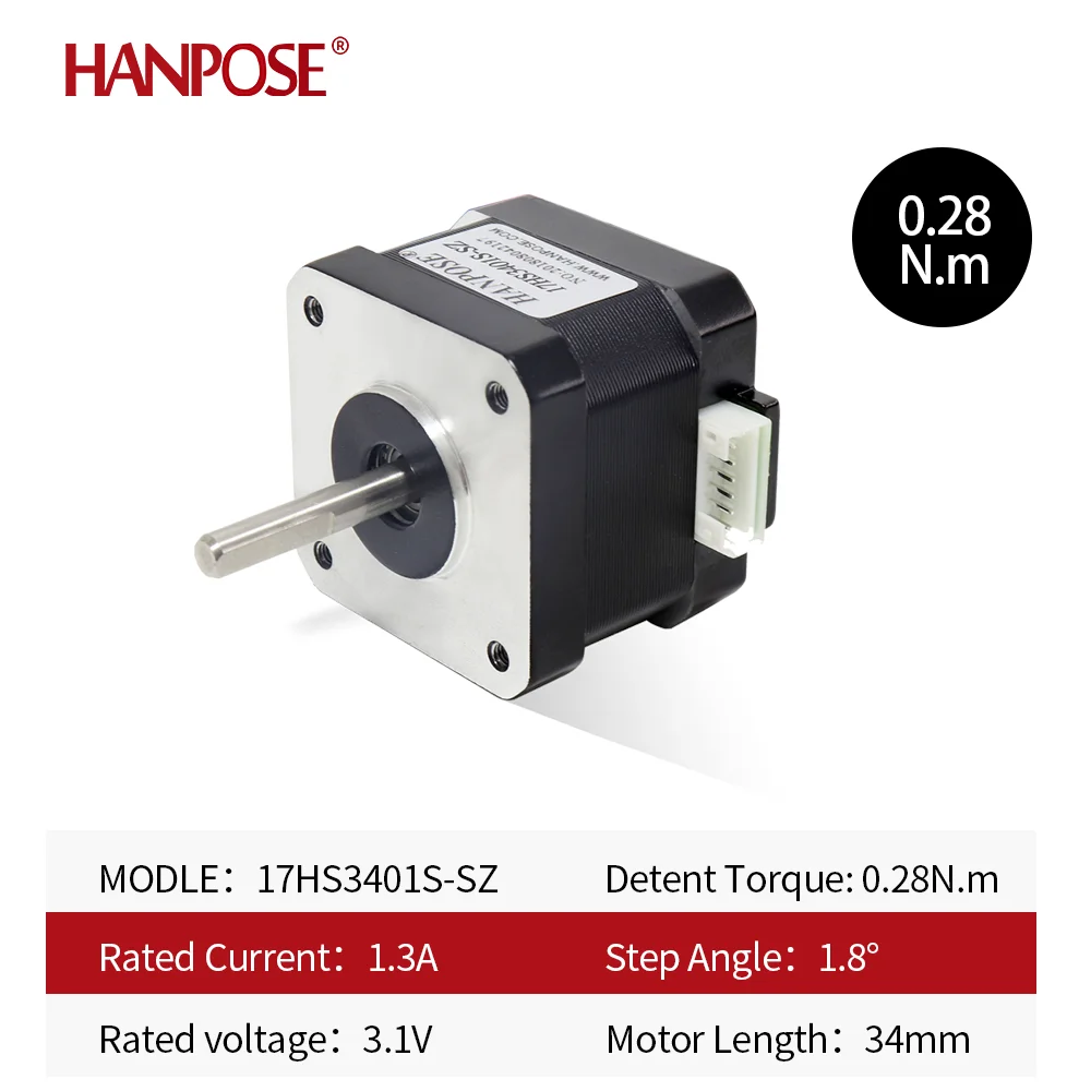 HANPOSE NEMA17 double shaft motor 1.3A 28N.cm 4-lead 17HS3401S-SZ Stepper Motor  for CNC Router Engraving milling machine