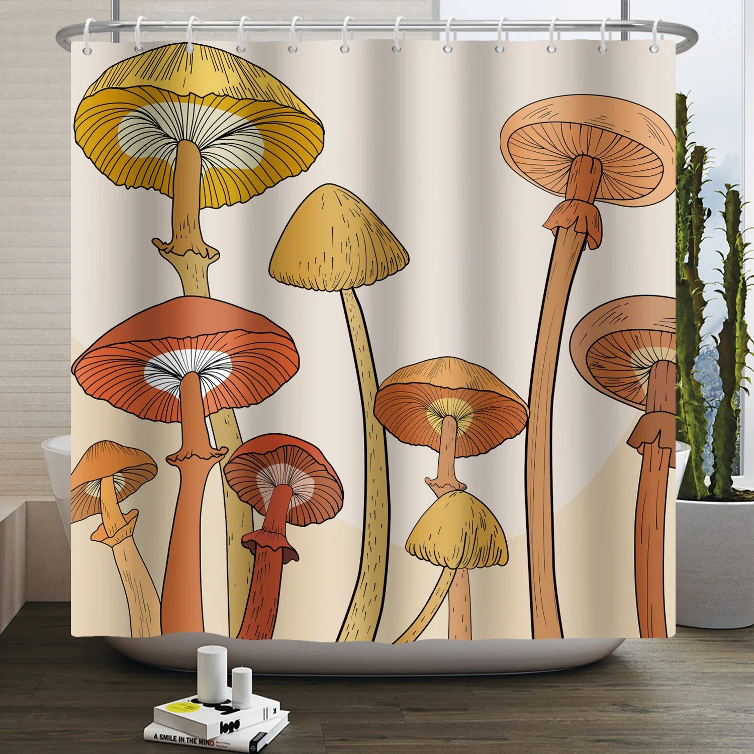 Funny Mushroom Shower Curtain Cute Butt Mushroom Botanical Psychedelic Minimalistic Aesthetic Plants Waterproof Bathoom Curtain