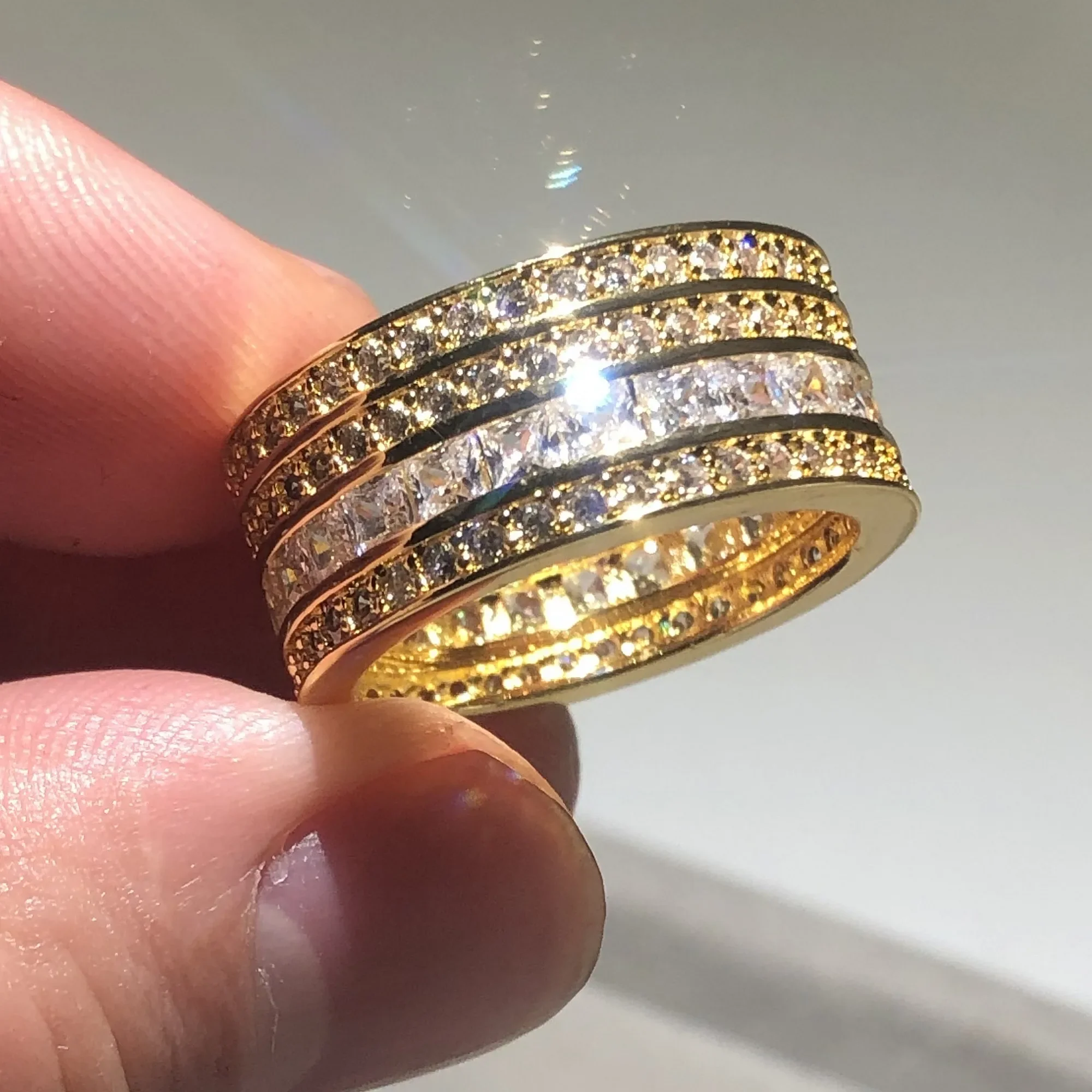 

Luxury 14K Gold & 925 Sterling Silver Ring finger Princess Cut Simulated Diamond Wedding Rings For Women Men Jewelry