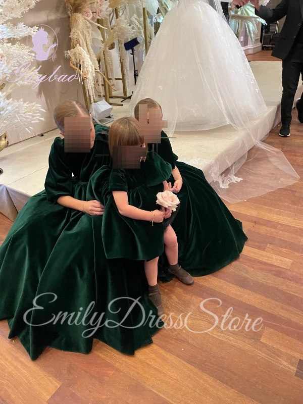 カスタマイズされたアイボリーベレットフラワーガールドレス結婚式用ハイネックふくらんブライズメイド子供の誕生日初聖体拝領ボールガウン