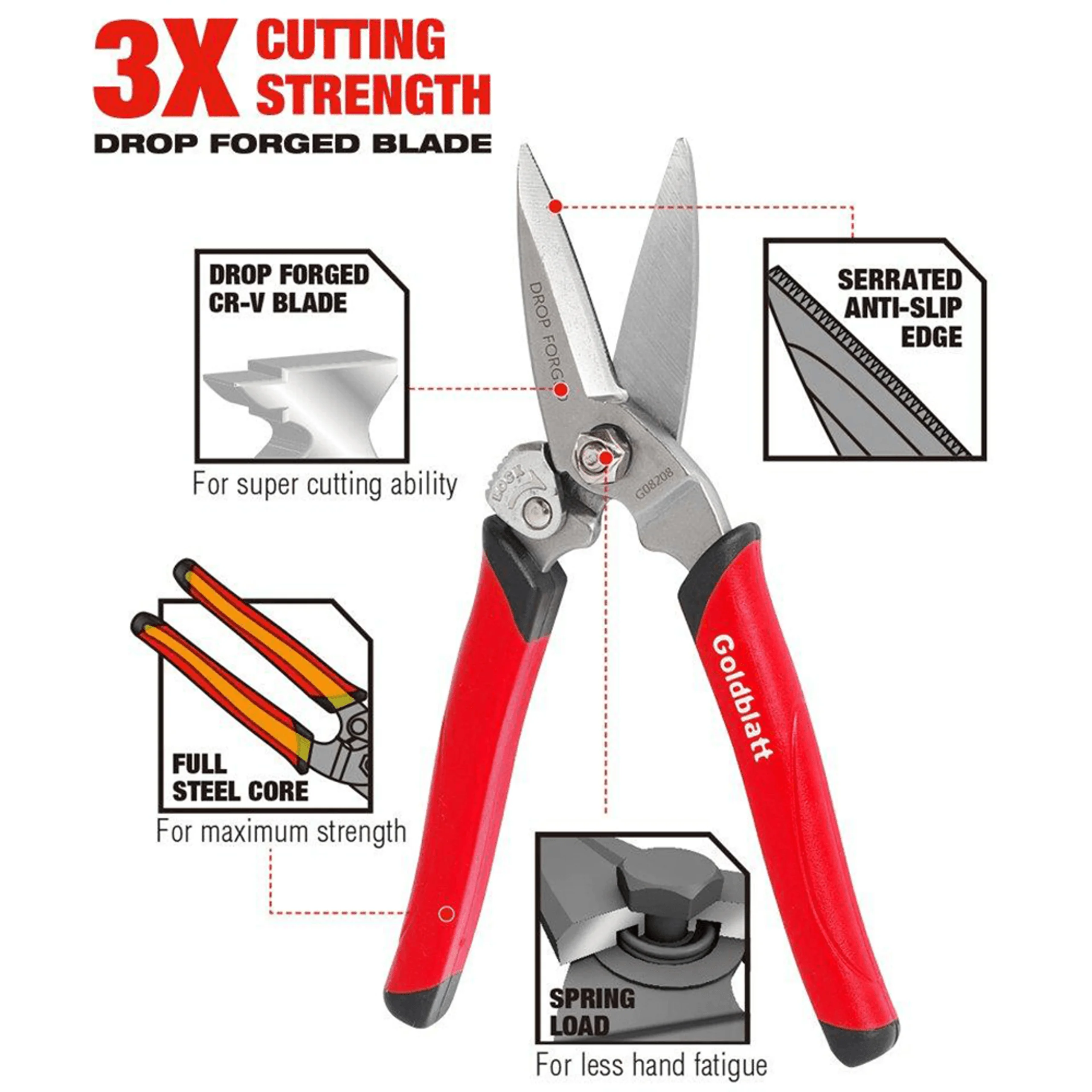 GOLDBLATT G08208 Heavy Duty Utility Shear Aviation Shears Sharp High-Hardness Industrial Shears Hand Tools