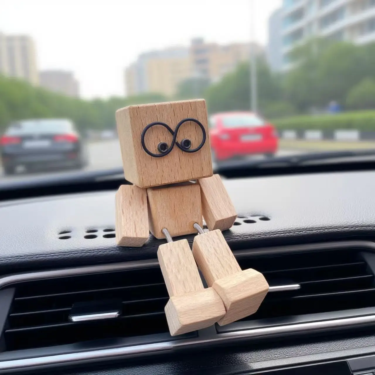 Wood Desktop Decor Shaking Wooden Man Figurine Handmade Shaking Feet Wood Car Dashboard Decorations