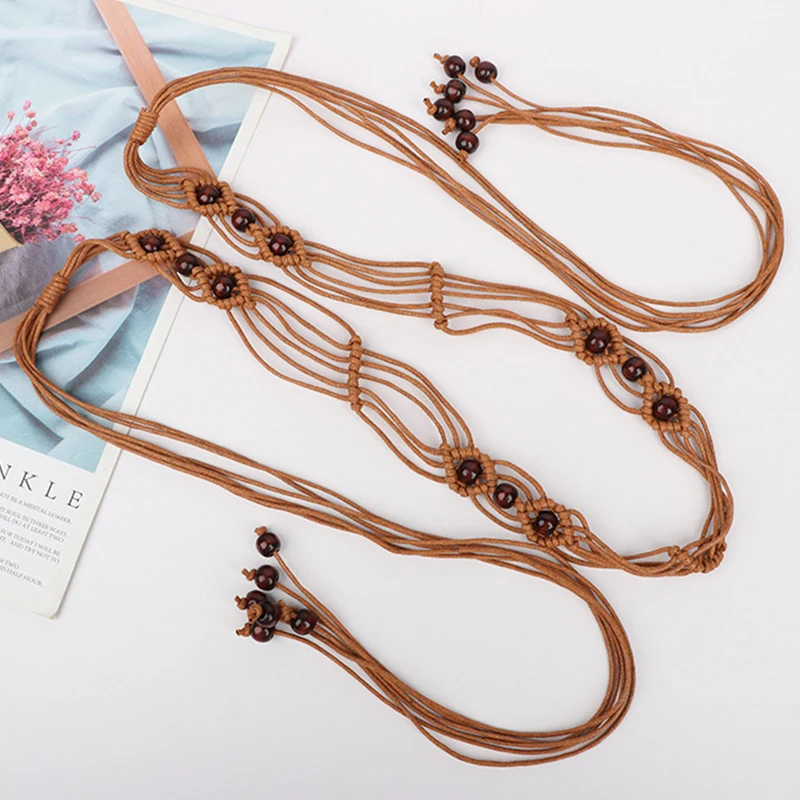 女性のボヘミアン織りウエストチェーン、シンプルなヴィンテージタッセルウエストバンド、多用途のファッション、ドレスデコレーションアクセサリー、女の子へのギフト