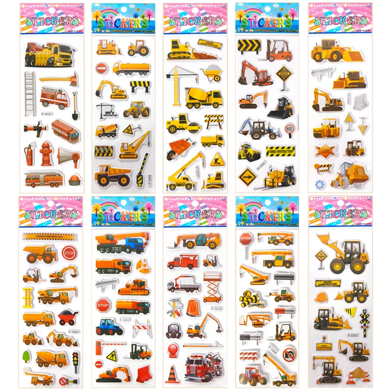 5/10 Sheets 3D Puffy Vehicle Sticker Scrapbook Decoration Bulk Reward Stickers Birthday Christmas New Year Gift Girl Boy XGC ZYF