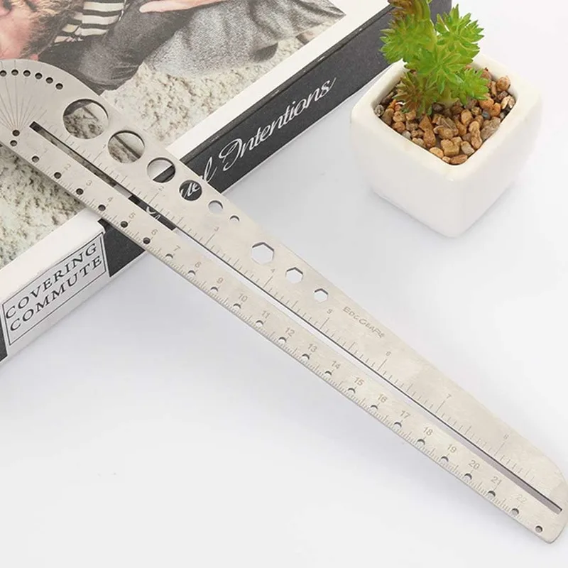 

Large multifunctional stainless steel tool scale ruler Degree office compass protractor inner hexagon EDC outdoor Measuring tool