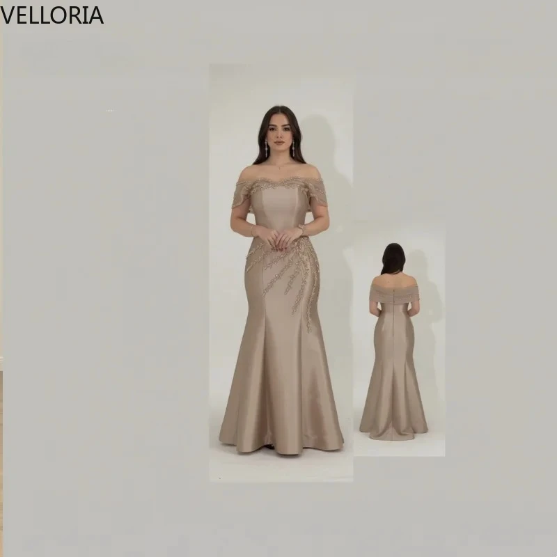 الشمبانيا اللون قبالة الكتف حورية البحر ثوب مسائي للنساء فستان الحفلات المملكة العربية السعودية 2025 الكرة ثوب Vestdos De Fiesta مخصص